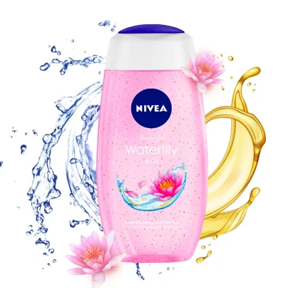 Refreshing body wash bottle with natural ingredients and water splash