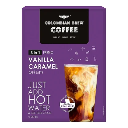 Colombian Brew Vanilla Caramel Coffee Premix : 10 Sachets