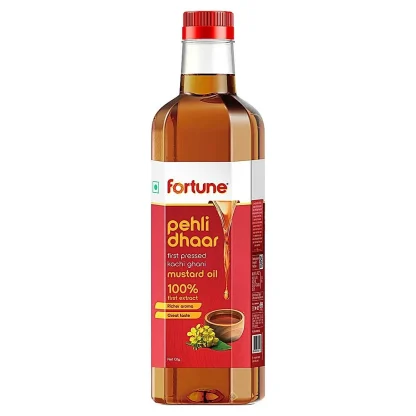 Fortune Pehli Dhaar First Pressed Kachi Ghani Mustard Oil Bottle (1 L) : 910 g