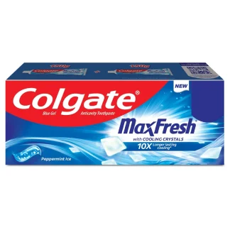 Colgate Max Fresh toothpaste tube with cooling crystals on white background