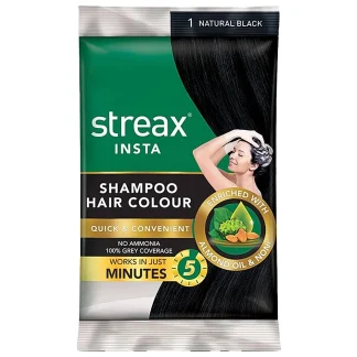Streax Insta Shampoo Hair Colour 1 Natural Black : 1 Unit