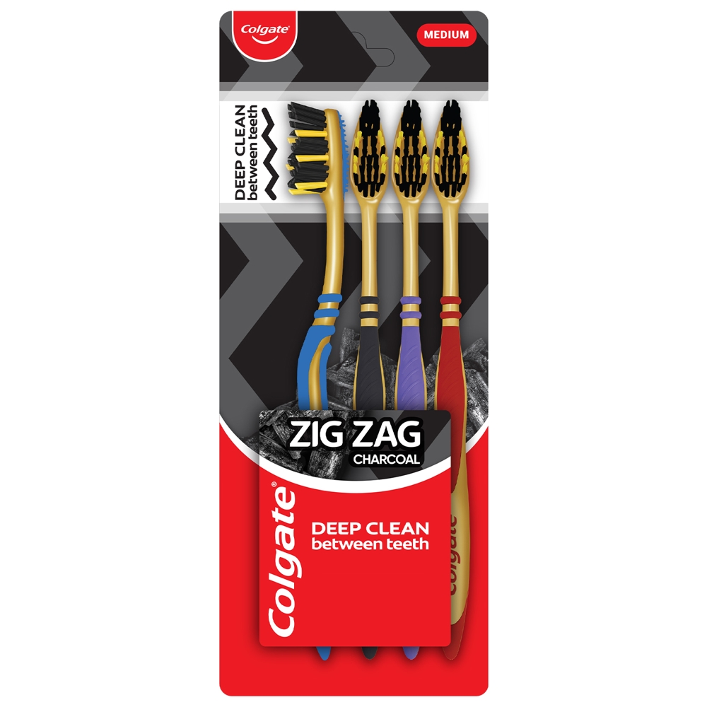 Colgate Zig Zag Charcoal Medium Toothbrush: 4 Units