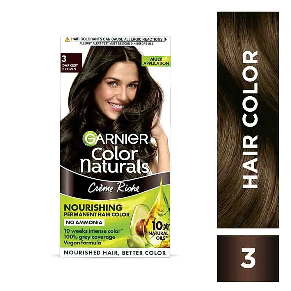 Garnier Colour Naturals 3 Darkest Brown Hair Colour - 60ml+50g : 1 Unit