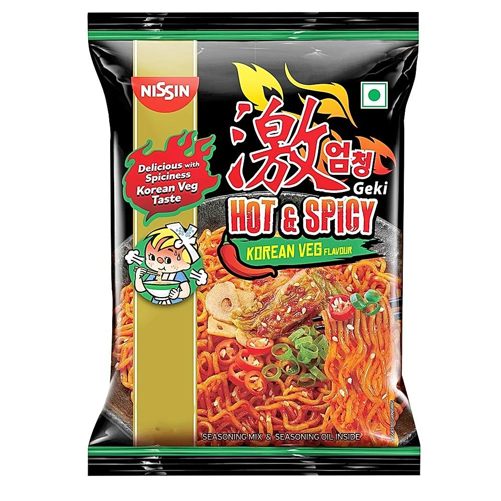 Nissin Geki Hot & Spicy Korean Veg Flavour Noodles: 80 g